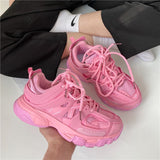 Anokhinaliza Lovely Pink Chunky Sneakers Women Thick Sole Girls Sport Shoes Bright Green Fashion Casual Dad Shoes Female Footwear