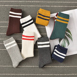 Anokhinaliza Socks Women Woman Korean Version Japanese Striped Cotton Tube Pile Socks Spring Ins Tide Socks College Style Skarpety Cotton Sox