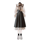 Anokhinaliza Plus size women's spring vintage suit women retro age reduction high street elegant shirt + skirt two-piece sets streetwear