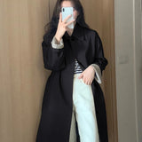 Anokhinaliza Women Long Trench Coat Large Size Winter Windbreaker Female Clothes Wide-waisted Breasted With Sashes Slim Outerwear