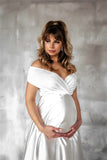 Anokhinaliza Valentine's Day Silk Sexy Maternity Wedding Dress Photo Shoot Baby Showers Party Evening Pregnancy Maxi Gown Photography Props Pregnant Women