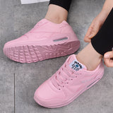 Anokhinaliza Women Fashion Sneakers Air Cushion Sports Shoes Pu Leather Blue Shoes White Pink Outdoor Walking Jogging Shoes Female Trainers