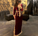 Anokhinaliza prom dresses tutu Morocco Caftan Evening Dresses V Neck Mermaid Prom Dress Velvet Long Sleeve Formal Evening Party Dress