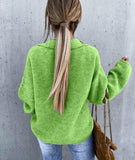Anokhinaliza Turndown Collar Solid Color Pocket Design Sweater Female Casual Loose Pullover
