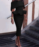 Anokhinaliza alt black girl going out classic style women edgy style church outfit brunch outfit cute spring outfits Women Office Dress Slash Neck Off the Shoulder Peplum Midi Dress