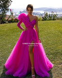 Anokhinaliza alt black girl going out?classic style women edgy style church outfit brunch outfit cute spring outfits prom dresses Tulle Evening Dresses Vestidos De Fiesta One Sleeve V-neck Puff Organza Arabic Dubai Formal Gowns Leg Slit Evening Gowns