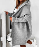 Anokhinaliza  Women Casual Solid Color Open Front Batwing Sleeve Oversize Hooded Cardigan