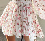 Anokhinaliza alt black girl going out classic style women edgy style church outfit brunch outfit cute spring outfitsValentine's Day Women  Floral V neck Puff Sleeve Lace Sweet Short  Dress