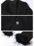 Anokhinaliza  Casual Two Piece Pants Set For Women Black Fleece Fur Long Sleeve Top Shirt And Pantsuit Ladies Fashion Party Suit