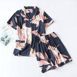 Spring and autumn ladies cute cartoon floral viscose fiber pajamas two-piece long-sleeved home service cotton summer thin shorts