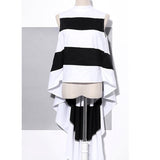 Anokhinaliza 2022graduation outfit ideas 90s latina aesthetic freaknik fashion tomboy swaggy going out classic edgy brunch Hit Color Striped Blouse For Women Stand Collar Sleeveless Asymmetrical Hem Loose Shirts Female  Fashion New Summer