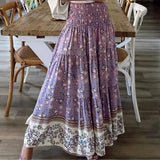 Anokhinaliza Casual Print Maxi Skirt Women Summer Fashion Sexy High Waist Skirts Womens Pink Beach Floral A-line Long Skirts Femme