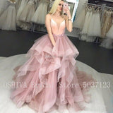 Anokhinaliza prom dresses tutu quince dresses  dama dressesSexy V Neckline Spaghetti Strap Ball Gown Prom Dresses Ruffles Tulle Skirt Evening Formal Dress Long Special Occasion Gowns