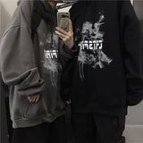Anokhinaliza alt black girl going out classic style women edgy style church outfit brunch outfit cute spring outfits Hooded Autumn Winter Korean Version Ins Dark Printing Loose Lazy Style Plus Velvet Long-sleeved Sweater Academy Couple Tide