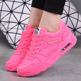 Anokhinaliza Women Fashion Sneakers Air Cushion Sports Shoes Pu Leather Blue Shoes White Pink Outdoor Walking Jogging Shoes Female Trainers