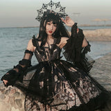 Anokhinaliza Summer Lolita Princess Jsk Black Dress Gothic Lolita Dress Soft Sisiter Bow Lace Women Dark Halloween Costume For Kawaii Girls