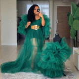 Anokhinaliza prom dresses tutu quince dresses  dama dressesMom & Me Green Tulle Women Dresses Summer Puffy Ruffles Tiered Sleeves Fashion See Thru Long Dress Plus Size Summer