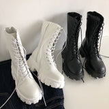 Anokhinaliza New Mid Calf Boots Women Autumn Winter Fashion Lace-up Zipper Botas Mujer Boots Sports Platform Heel Ladies Shoes