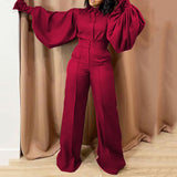 Anokhinaliza 2022graduation outfit ideas 90s latina aesthetic freaknik fashion tomboy swaggy going out classic edgy brunch Autumn New Jumpsuits for Ladies Full Lantern Sleeve High Waisted Turn Down Collar Fashion Elegant Long Rompers & Jumpsuits Hot