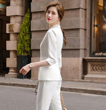 Anokhinaliza High Quality Casual Women's Suit Pants Two Piece Set new summer elegant ladies white blazer jacket business attire