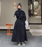 Anokhinaliza Korean Style Loose Oversized X-Long Women's Trench Coat Double-Breasted Belted Lady Cloak Windbreaker Spring Fall Outerwear Grey