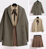 Anokhinaliza Woolen Coat Three-Piece Jacket Blouse Short Skirt Plus Size Women Streetwear Autumn Winter Suit Female Age Reduction Double-Side