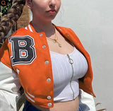 Anokhinaliza Patchwork Crop Jacket Varsity Women Autumn Winter Casual Oversized Fashion Baseball Coat