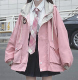 Anokhinaliza Winter Japanese women's casual punk streetwear jacket loose pockets long-sleeved hooded big size fashion Vintage Harajuku jacket