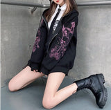 Anokhinaliza New Y2k Aesthetic Women Hip Hop Hoodies Butterfly Printed Zip-up Jacket  Female Goth Harajuku Grunge Punk Streetwear Coat