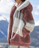 Anokhinaliza Winter Fashion Women's Coat New Casual Hooded Zipper Ladies Clothes Cashmere Women Jacket Stitching Plaid Ladies Coats