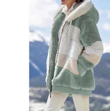 Anokhinaliza Winter Fashion Women's Coat New Casual Hooded Zipper Ladies Clothes Cashmere Women Jacket Stitching Plaid Ladies Coats