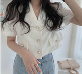 Anokhinaliza Blazer Women Single-breasted Lapel Short-sleeve Vintage Simple Elegant Office Lady Korean Style High-quality Trendy Slim Outwear