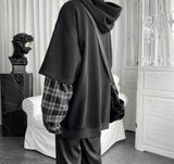 Anokhinaliza  Vintage Hoodie Women Streetwear Oversized Sweatshirt Punk Long Sleeve Pullovers Korean Grunge Plaid Splice Hoody