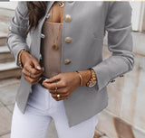 Anokhinaliza Vintage Blazer Women Office Jacket Streetwear Autumn Button Solid Color Elegant Long Sleeved Slim Breasted Small Blazer Outwear