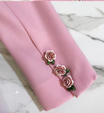 Anokhinaliza HIGH STREET Newest Fashion Designer Blazer Women's Long Sleeve Floral Lining Rose Buttons Pink Blazer Outer Jacket