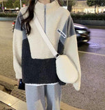 Anokhinaliza autumn winter new Korean women's suit plus velvet thick lamb wool loose sweatshirt + casual wide-leg pantstwo-piece suits