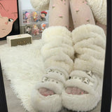 Anokhinaliza Thickened Imitation Mink Fur Boots Leg Warmers Women Punk Plush Warm Leggings Boots Cover Mid Length Socks Harajuku Party Socks