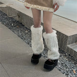 Anokhinaliza Y2k Pink Faux Fur Leg Warmers Winter Warm Vintage Punk Girl Harajuku Furry Plush Boots Cover Socks Jk Hiphop Cosplay Accessories