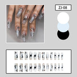 Anokhinaliza 24pcs y2k Fake Nails Black White Star Printed Press on Nail Tips Long Coffin European Artificial Nail Patch for Girl Women