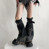 Anokhinaliza Punk Gothic Cross Denim Leg Warmers Harajuku Boot Cuffs Sock Y2K Star Strap Leg Covers Personalized Calf Socks Y2k Accessories