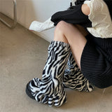 Anokhinaliza Winter Fur Leg Warmers Y2K Zebra Pattern Socks Harajuku Boot Cuffs Long Warmer Lolita Socks Boho Sock Sets Thigh Garter Socks