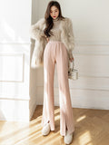 Anokhinaliza Korean  Women Chic Fashion Office Wear Straight Bell-bottom Pants Vintage High Waist Fly Female Trousers Mujer