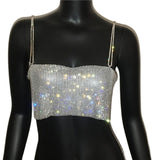 Anokhinaliza Sequin Shiny Crystal Chain Tank Top Glitter Metal Mesh Halter Metallic Strap Crop Tops Festival  Party Sexy Women Outfits