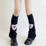 Anokhinaliza Double Knitted Leg Cover Love Cross Hot Girl Y2k Wide Leg Socks Polyester Punk Leg Warmers  Harajuku Y2K Gothic AB Leg Socks