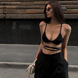 Anokhinaliza Black Halterneck Tube Top Vest Strapless Backless Street Women's Top Summer Casual V-neck Short Y2k Vest for Women