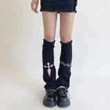 Anokhinaliza New Leg Warmers Cross Chain Leg socks Y2k Japanese Punk Hot Girl Dark Women Harajuku Gothic Cable Knit Socks Cosplay Accessories