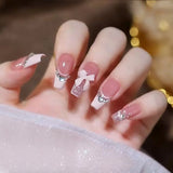 Anokhinaliza 24Pcs Wearable Glitter False Nails with Glue Detachable Full Cover Nail Tips Ballerina Fake Nail Rhinestone Design Press on Nail