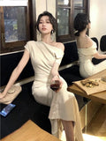 Anokhinaliza Women Elegant Long Dress Summer Fashion Off Shoulder Chic Bodycon Evening Party Dresses Korean One Piece Clothing