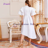 Anokhinaliza prom dresses tutu quince dresses  dama dresses Scoop Tea Length Cocktail Dresses White Short Sleeve with Sashes Jersey Women's Dress Spring Zipper Back Robes De Cocktail