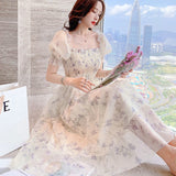 Anokhinaliza Casual Floral Party Dress Summer White Chiffon Long Dress Elegant Short Sleeve Fairy Dresses for Women Clothing Vestidos 20044